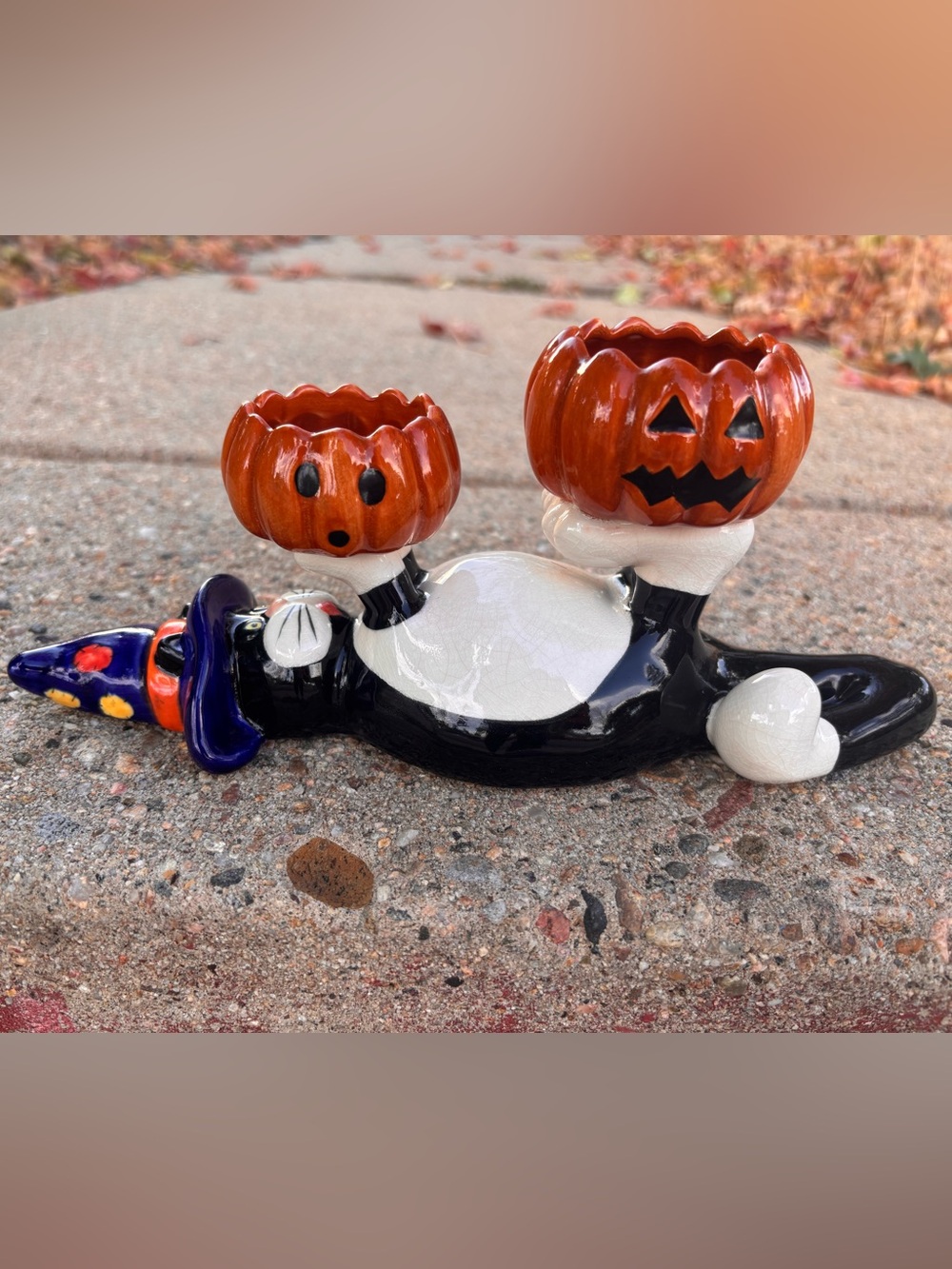 Russ Halloween Candle Holder, Vintage Cat Figurine, Ceramic Tea Light Holder